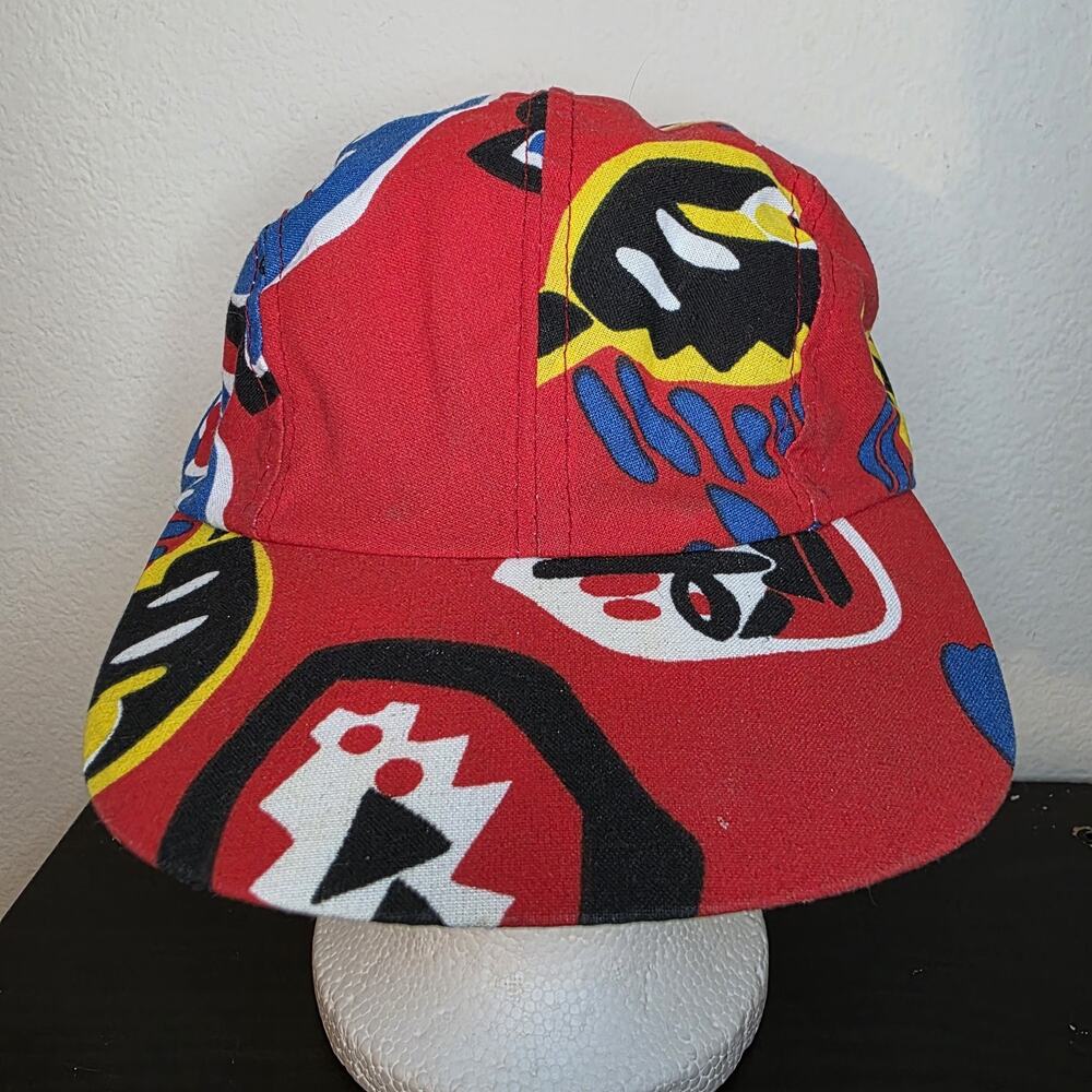 WENDYS EMPLOYEE SNAPBACK HAT RED TRIBAL PATTERN MULTI-COLOR 1990s